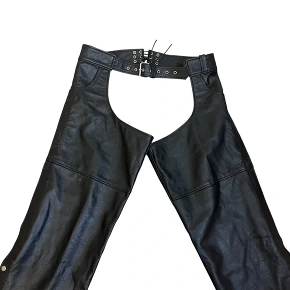 FMC Black 100% Leather Riding Cowboy/Cowgirl Motorcycle Chaps Sz 2X